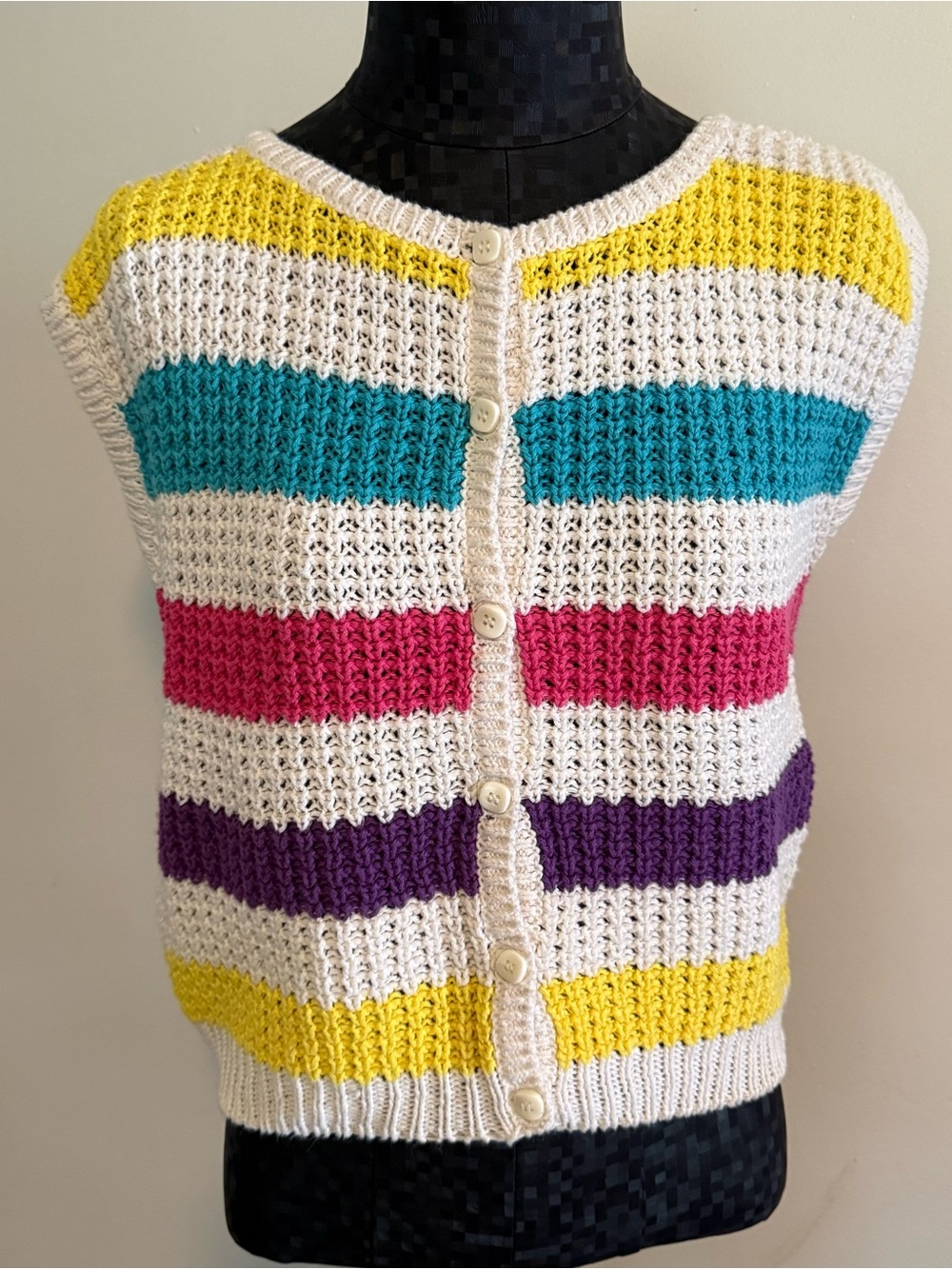 AMBROSIA Button Up Cardigan Vest Sweater
Multicolor Waffle Open Knit
